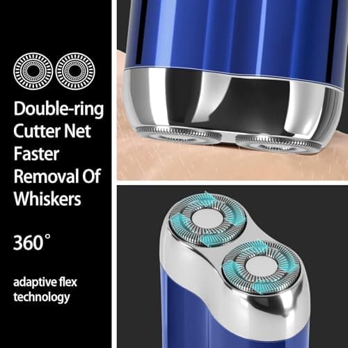 Mini Electric Shaver for Men Women, Pocket Dual Head Shaver, Rechargeable Waterproof Compact Travel Electric Razor, USB Close Battery Portable Razor for car, Travel, Office, Home use (Blue) 6