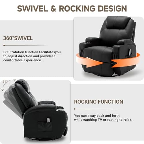 Korser Recliner Chair, Rocking Chair with Massage and Heat, 360° Swivel Recliner Chairs for Adults, Rocker Manual Recliner with Remote Control and Cup Holder for Living Room, Bedroom, Nursery 5