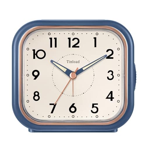 Tinload 4.5" Vintage Retro Analog Alarm Clock, Super Silent Non Ticking Clock with Manual Light, Snooze, Battery Operated, Simply Design, for Living Room, Bedroom, Bedside, Desk(Blue)