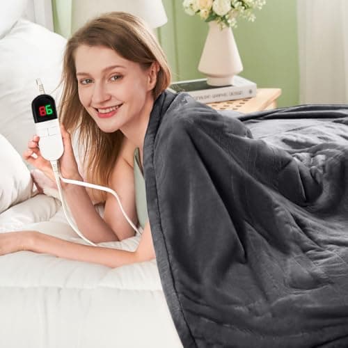 PTQ Electric Heated Blanket,Flannel & Sherpa Heated Throw Blanket 50"x60",Fast Heating Soft Fleece Blanket with 8 Heating Levels & 8H Auto Off - Grey 7