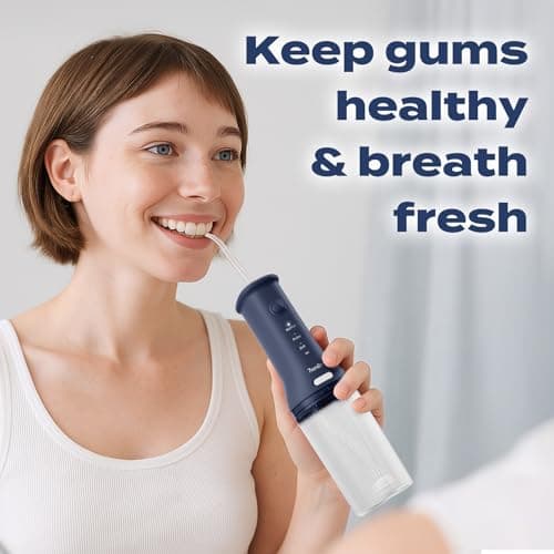 7AM2M Portable Water Flosser Cordless, Water Flosser for Teeth with 3 Modes and 2 Jet Tips, USB C Rechargeable, IPX7 Waterproof, Dental Water Flosser for Travel and Home Use (Navy Blue) 6