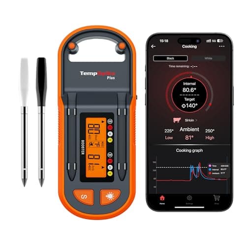 ThermoPro TempSpike Plus 600ft Wireless Meat Thermometer with 2 Color-Coded Probes, Bluetooth Meat Thermometer Wireless with LCD-Enhanced Booster for Food Cooking Grill Smoker