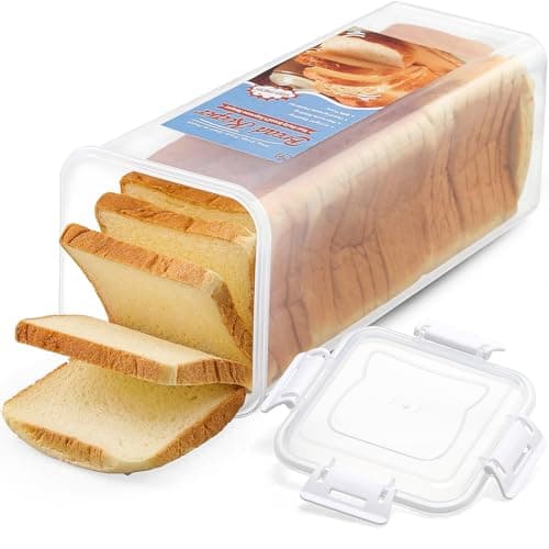 AOZITA Bread Box with Airtight Lid, Bread Storage Container, Bread Loaf Storage Dispenser, Plastic Sandwich Bread Keeper, White Lid, 1 Pack
