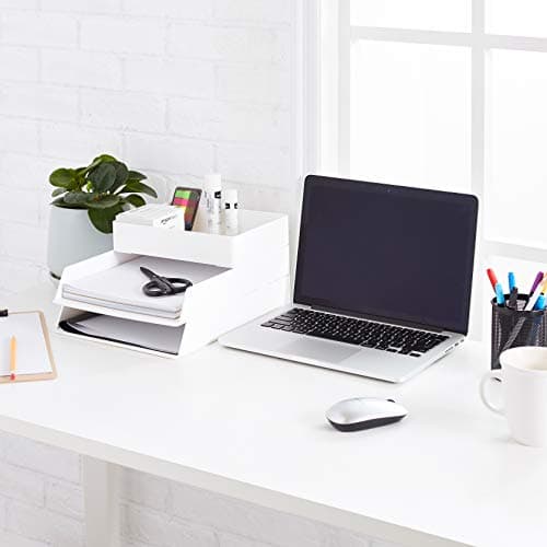 Amazon Basics Rectangular Plastic Desk Organizer Bundle, 3 Pieces Letter Tray/Accessory Tray, White 6