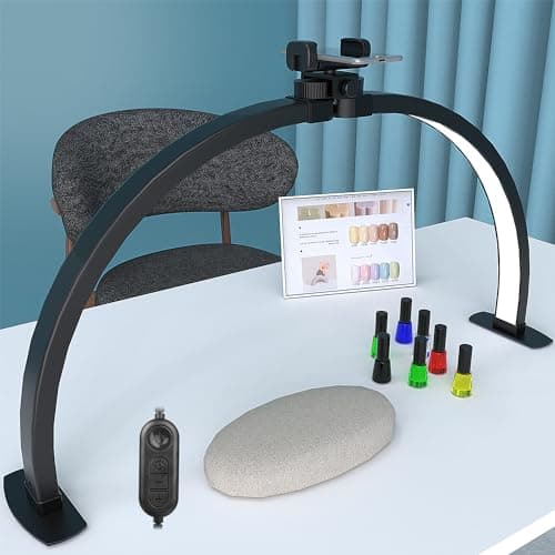iVict Half Moon Light for Nail Desk, 29In 40W Nails Tech Light with Phone Stand, 10 Adjustable Brightness, 3 Color Temperature Led Desk lamp for Nail, Tattoos, Eyebrows, Beauty(Black)