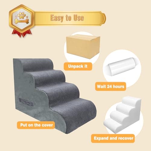 PAWSCRAT Dog Stairs 4 Steps, 19.6 inch High, Curved Steps and Small Step Angle Protect Your Pet's Joints, Beige 4-Step (Gery, 4-Step, 4.0) 6