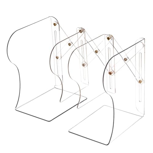 Adjustable Book Ends, Plastic Bookends with 2 Dividers, Clear Bookends for Shelves, Desk Book Holder for Heavy Books, Expandable Book Ends Book Organizer for Desk Office Home and School Use