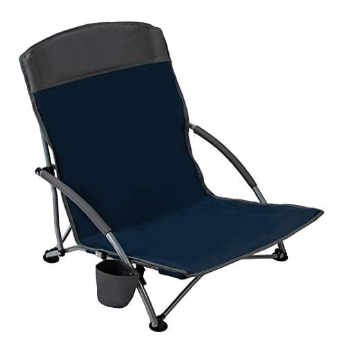 Pacific Pass Lightweight Camp and Beach Chair w/ Built-In Cup Holder, Includes Carry Bag - Navy/Gray