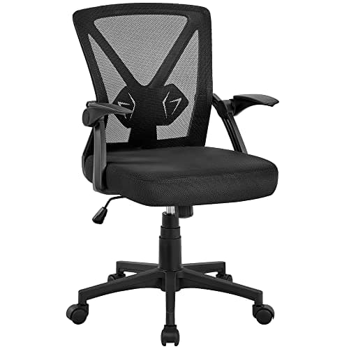 Yaheetech Home Office Chair Work Desk Chair Swivel Computer Mesh Chair with Flip-up Arms Adjustable Height Lumbar Support Executive Office Task Chair for Home Office Students Study, Black