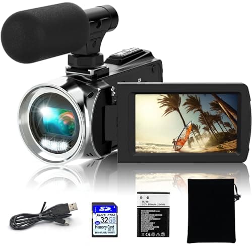 Rawiemy Video Camera Camcorder HD 4K 48MP Video Recorder Camera Vlogging Camera for YouTube Camcorders Video Camera for Kids with 3.0"" LCD Screen,18X Digital Zoom and 32G SD Card, Black