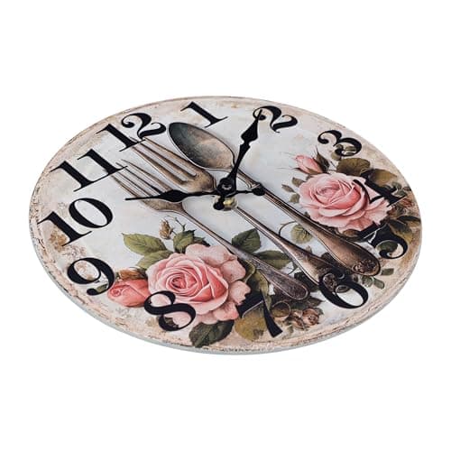 Horizent Kitchen Wall Clock,Wall Clock with Fork&Spoon Vintage Dial Decor for Kitchen Dining Room(8 Inch,Glass) 6
