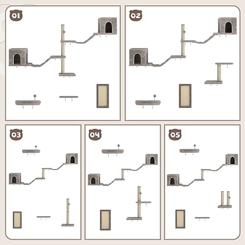 COZIWOW 8-in-1 Cat Wall Furniture Set – Wall Mounted Cat Climbing Wall Shelves with Tree, Perch, Scratching Post and Bridge for Large Cats (Gray) 6