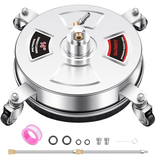 DAIMOT 14" Pressure Washer Surface Cleaner with 4 Wheels - Stainless Steel Surface Cleaner for Pressure Washer Attachment for Concrete, Patio, Sidewalk, Deck and Driveways