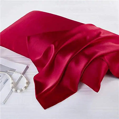 Luxbedding Satin Pillowcase Pillow Cases Standard Size, Cooling Satin Pillowcase for Hair and Skin, Silk Pillowcase 2 Pack - Red Pillow Cases