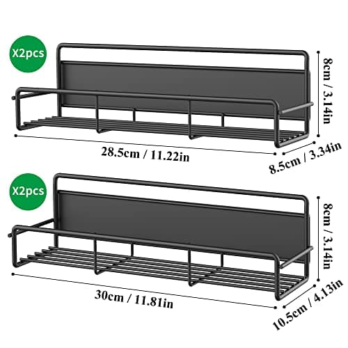 HuggieGems 4 Pack Magnetic Spice Rack Organizer for Refrigerator and Microwave Oven, Metal Fridge Shelf for Kitchen, Black 7