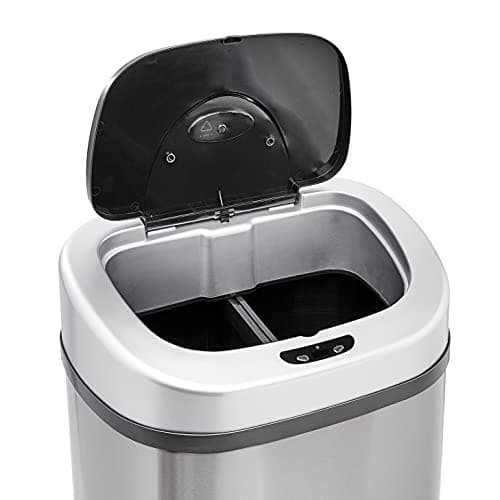 Amazon Basics Automatic Dual Compartment Trash Can with Lid, Hands-Free, Fingerprint Resistant, Odor Control, Stainless Steel, D-Shaped, 80 l, 2 Bins 5