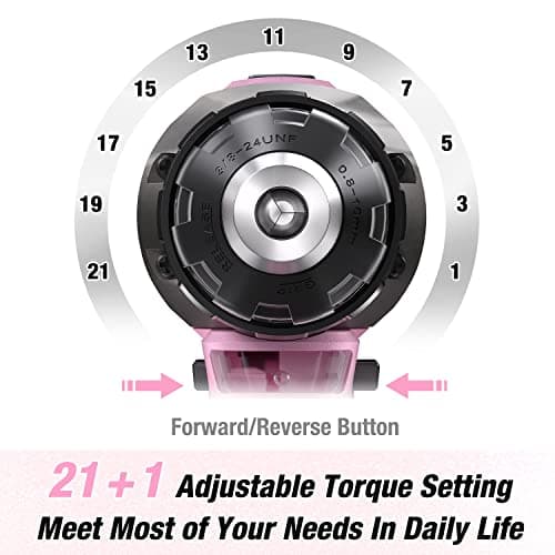 WORKPRO Pink Cordless 20V Lithium-ion Drill Driver Set, 1 Battery, Charger and Storage Bag Included - Pink Ribbon 6