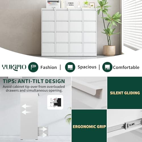 Yukimo 4 Drawer File Cabinet with Lock, Vertical Filing Cabinets for Home Office, Locking File Cabinet Hanging Files for A4/ Legal/Letter, Require Assembly, White 6