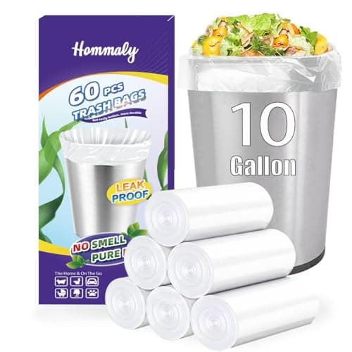 10 Gallon 60pcs Medium Clear Trash Bags Strong Clear Garbage Bags, Bathroom Trash Can Bin Liners, Plastic Bags for Office Home Kitchen, Waste Basket Liner, Fit 30 Liter, 10 Gal(10G60-Clear)