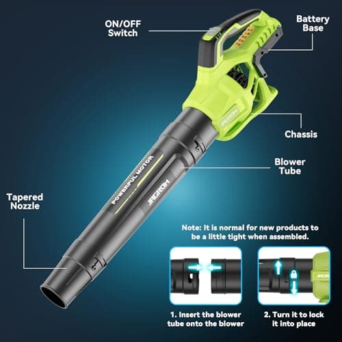 Leaf Blower Cordless with 2 x 4.0Ah Battery and Charger, 780CFM 260MPH Electric Blower with 2 Speeds, 20V Handheld Leaf Cleaner for Lawn Care, Blowing Leaves, Dust, Snow, Gravel for Patio, Yard, Green 4