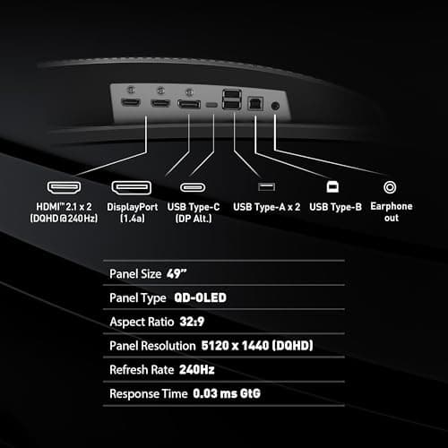 MSI MPG 491CQPX QD-OLED 49-inch QD-OLED 5120 x 1440 (DQHD) Computer Monitor, 240Hz, HDMI, Display Port, VESA Mountable, Tilt, Speaker, 0.03ms, Black (Renewed) 6