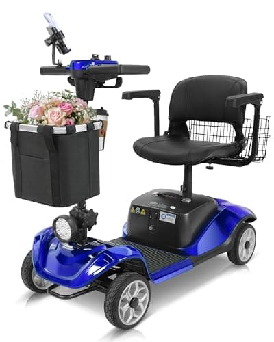4-Wheel Mobility Scooter with Suspension&Phone Holder,350W Mobility Scooters for Seniors/Adults with Detachable Lithium Battery,330LBS Capacity 18Miles Electric Wheelchair,Front&Rear Basket