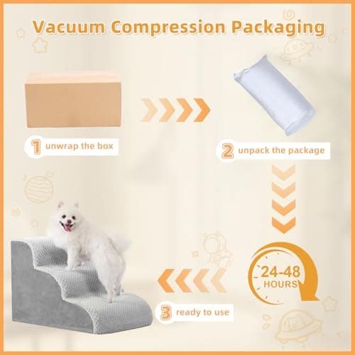 MIHIKK Dog Stairs Ramp, Curved 4-Step Dog Steps for Small Dogs and Cats, Pet Stairs for High Beds and Couch with Anti-Slip Washable Cover and Durable High Density Foam, Grey 6