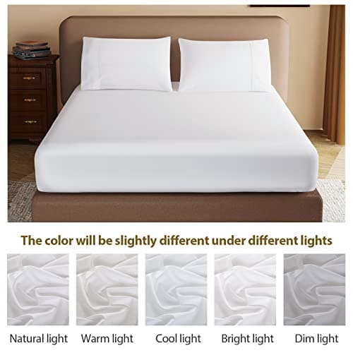 100% Egyptian Cotton Fitted Sheet Full Size White, 600 Thread Count, 8-16" Deep Pocket Sheet, Soft & Elastic Sateen Weave Bottom Sheet for Hotel & Home (White, 1 Pack Fitted Sheet Only, Full) 9