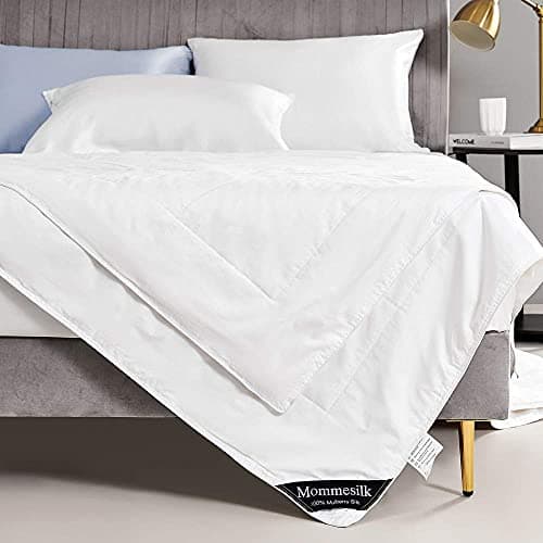 Mommesilk Silk Comforter/Duvet/Quilt, 100% Natural Silk, Cool for Summer Machine Washable, Weight 0.75Kg Queen 86''x90'', White 9