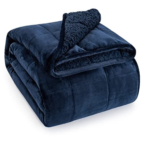Sivio Sherpa Fleece Weighted Blanket for Adult, 15 lbs Flannel Cozy Plush Bed Blankets, Fuzzy Sherpa Weighted Blankets Full Size, Super Soft Blanket for Sofa, 48 x 72 inches, Navy Blue