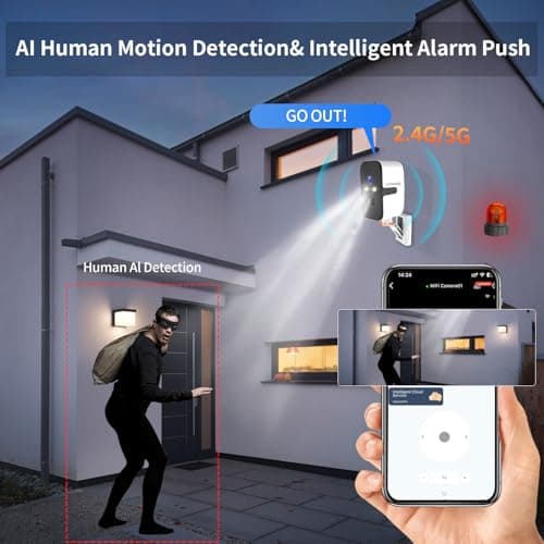 Security Cameras Wireless Outdoor, 2.4G/5G WIFI Magnetic Battery Powered Indoor Cameras for Home Security with Motion Detection,Spotlight Color Night Vision,PIR Siren,SD/Cloud Storage,Work With Alexa. 5