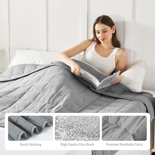 Topblan Weighted Blanket for Adults 12lbs, Soft Cooling Breathable Weighted Throw for Sleeping, Washable Heavy Blanket with Glass Beads for Winter, Sofa Bed, 48"x72" Twin Size, Grey 5