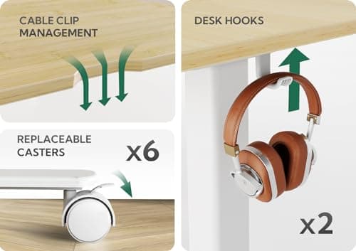 INNOVAR Bamboo Triple Motor L Shaped Standing Desk, 63 x 55 inch Corner Stand Up Desk, Adjustable Height Home Office Desk, White Frame/Nature Top 5