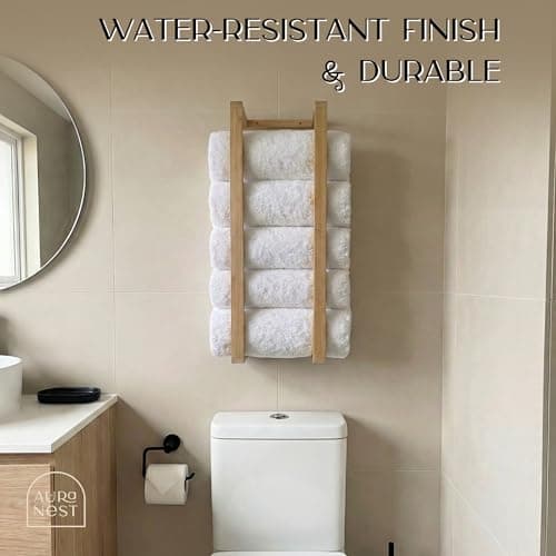 Aura Nest Bamboo Towel Racks - Vertical Wood Towel Rack Bamboo Bathroom Accessories, Storage, Wall Towel Rack for Rolled Towels for Bathroom Furniture, Spa Furniture and Decor 5