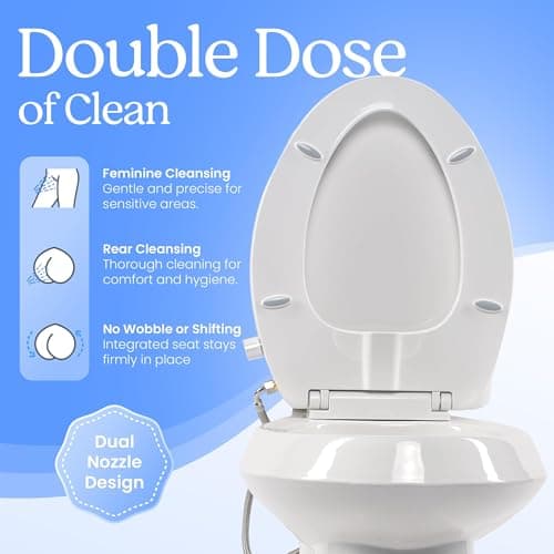 CLEAR REAR Elongated Bidet Toilet Seat – Non Electric Attachment for Toilets, Easy to Install Self Cleaning, Rear & Feminine Wash Nozzles, Adjustable Water Sprayer, Eco Friendly Hygienic Upgrade 6