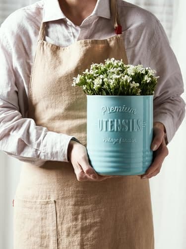 DOWAN 7.2″ Extra Large Kitchen Utensil Holder - Farmhouse Utensil Holder for Countertop - Ceramic Utensil Crock with Protection Cork Mat - Kitchen Decor & Housewarming Gift (Turquoise) 7