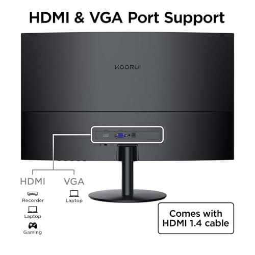 KOORUI 27 Inch Curved Monitor FHD 1080P 75Hz Computer Monitors, 1500R PC Screen with HDMI VGA, TÜV Rheinland Certified, Tilt Adjustable,1500R, Eye Care, Black, 27N5CA 5