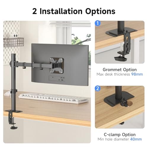 Suptek Single LED LCD Monitor Desk Mount Heavy Duty Fully Adjustable Monitor Stand for 1 / One Screen up to 27 inch 5