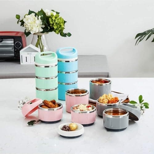 Lille Home Stackable Stainless Steel Thermal Compartment Lunch/Snack Box, 3-Tier Insulated Bento/Food Container with Lunch Bag, Utensils Set and Three Extra Seals, 43OZ (Gray) 6