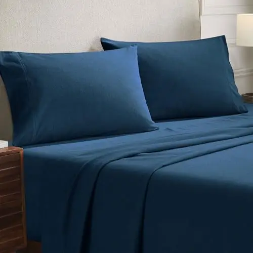Superior Extra Soft All Season 100% Brushed Cotton Flannel Solid Bedding Pillowcase Set - Navy Blue, Standard Size
