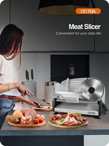 Meat Slicer 200W Electric Deli Food Slicer with 2 Removable 7.5" Stainless Steel Blade, Adjustable Thickness for Home Use, Child Lock Protection, Easy to Clean, Cuts Meat, Bread and Cheese 7