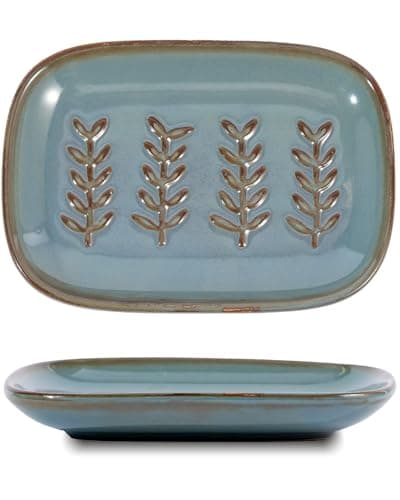 HighHerz Aesthetic Ceramic Soap Dish for Shower, Soap Holder with Raised Relief, Shower Soap Dish for Shampoo Bar Or Sponge, Soap Saver for Bathroom, Kitchen, Sink, Decorative Soap Tray (Blue)