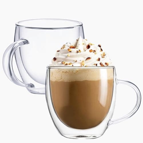 Generic 4-Pack 5 Ounces Double Wall Clear Glass Coffee mugs,5 oz Espresso Cups With Handle,Insulated Mugs,Cappuccino Cups,Tea Cups,Latte Cups,Beverage Glasses Heat Resistant 6