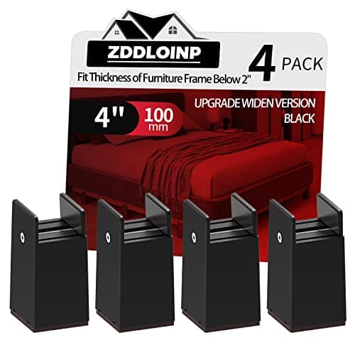 ZDDLOINP Bed Risers with Adjustable Screw Clamp, Fits Furniture Frame from 0 to 2 Inch, Furniture Risers 4 Inch Heavy Duty Risers for Lifting Couch Desk Cabinet Support up to 5000Ibs (4Pack, Black)