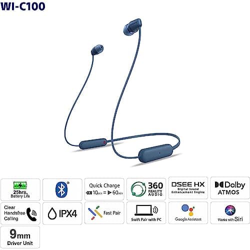 Sony WI-C100 Wireless in-Ear Bluetooth Headphones with Built-in Microphone, White 8