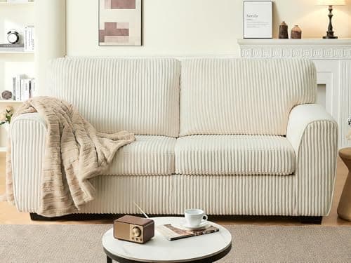 Weture 70" Modern Corduroy Loveseat Couch Sofa, Extra Deep Seat Loveseat Sofa Couches for Living Room，Cozy Comfy Comfortable Overstuffed Couch Sofa Loveseat with Wide Square Armrests,Beige