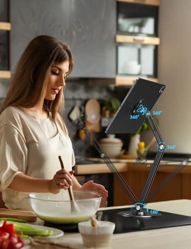 XAOSUN Tablet Stand Magnetic 16.9inches for ipad Stand Desk with Metal Circle Ring, Multi-Angle Desktop Adjustable Foldable Holder, 360°Rotation, Home Office Accessories 5