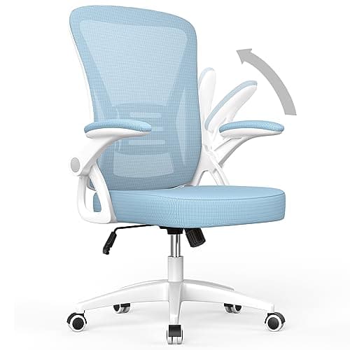 naspaluro Office Chair, Desk Chair with Adjustable Height, Flip-Up Arms and Lumbar Support, Mid-Back Breathable Mesh Home Office Chair, Blue