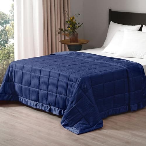 downluxe Weighted Blanket Queen Size, 15 lb Weighted Blanket with Glass Beads for All Season, Machine Washable Heavy Blanket (Navy, 90 X 90 Inch)