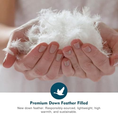 Oaken-Cat Feathers Down Comforter Queen - 100% Organic Cotton Cover, Medium Warm All Seasons Duvet Insert or Stand-Alone Comforter (90x90, Ivory White) 6